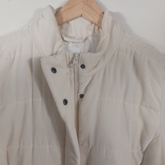 J. Jill, 2X Cream Colored Velvety Velour Puffer Vest, Zip & Snap Front, Pockets - Picture 7 of 14
